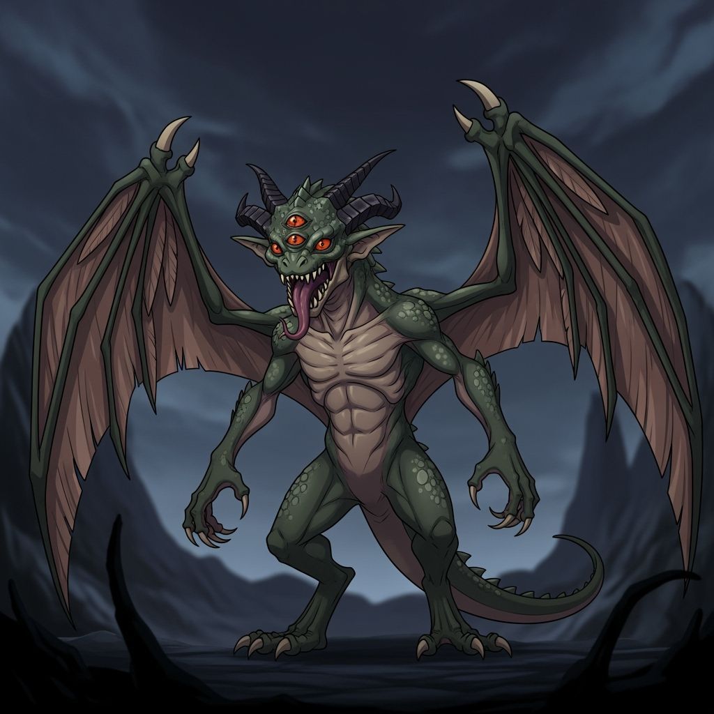 Demera Creature: Reptilian Demon with Bat Wings