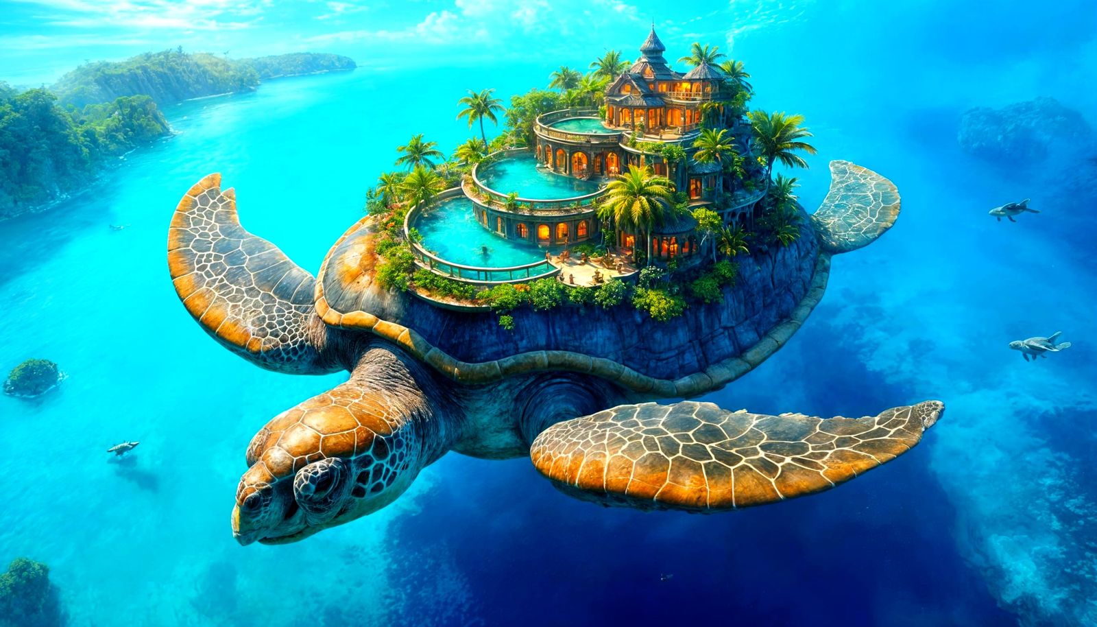 Colossal Turtle Island Resort Floating in Ocean