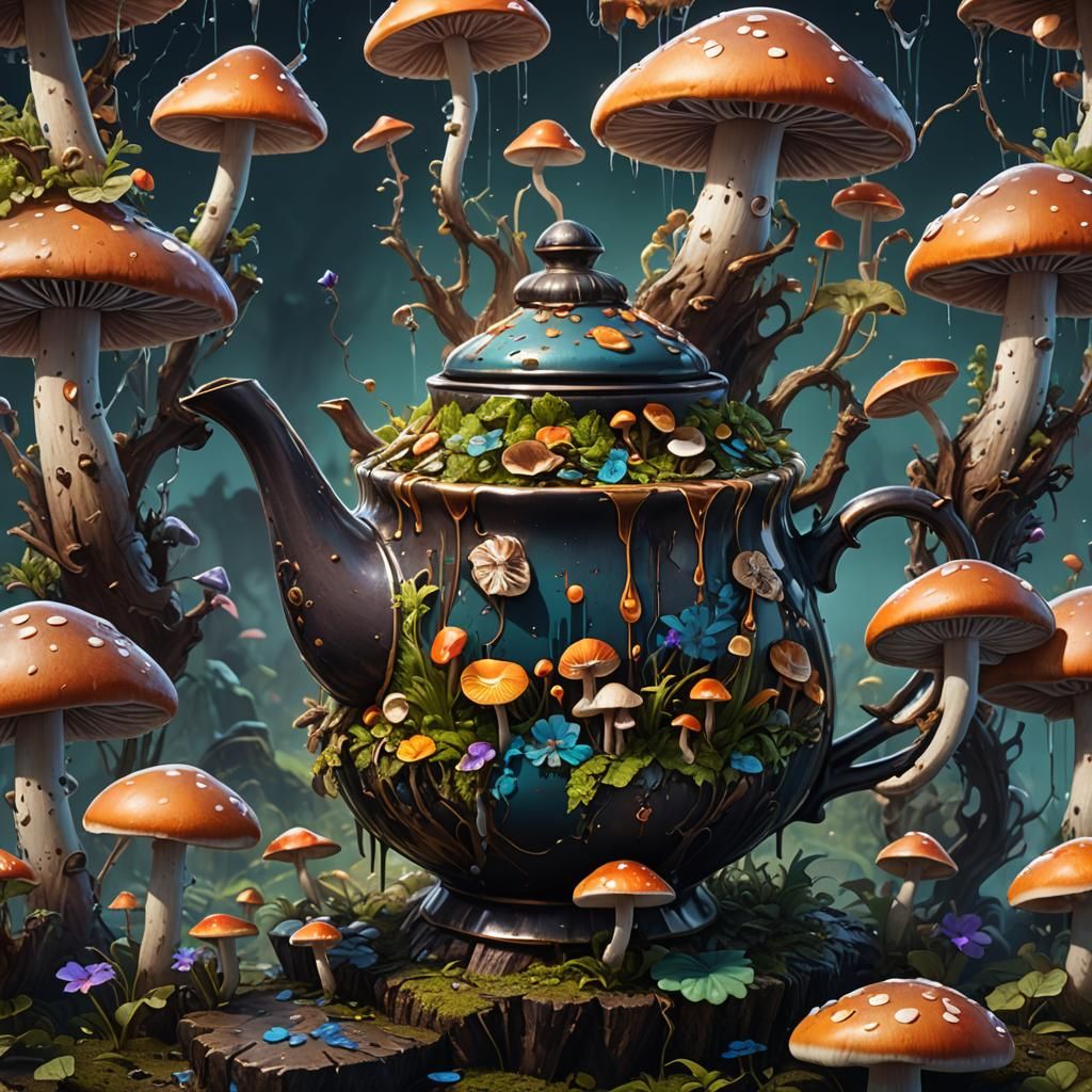 Mushroom Tea Dripping: Detailed Fantasy Concept Art