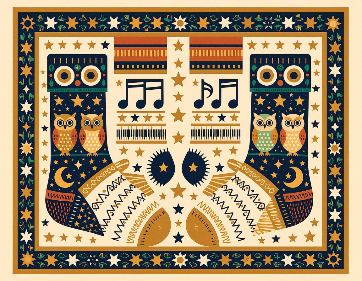 Embroidered Socks with Musical Notes, Owls and Stars