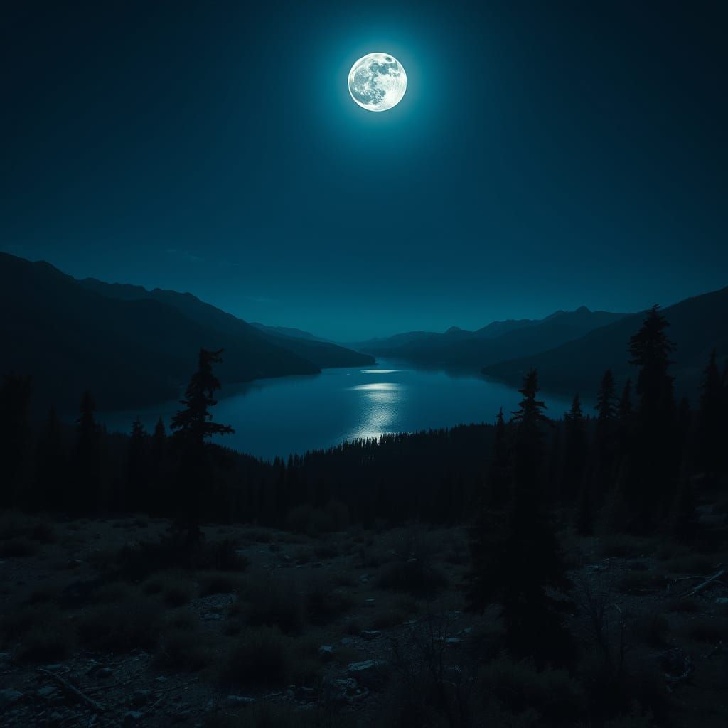 Moonlit Serenity Over a Peaceful Lake