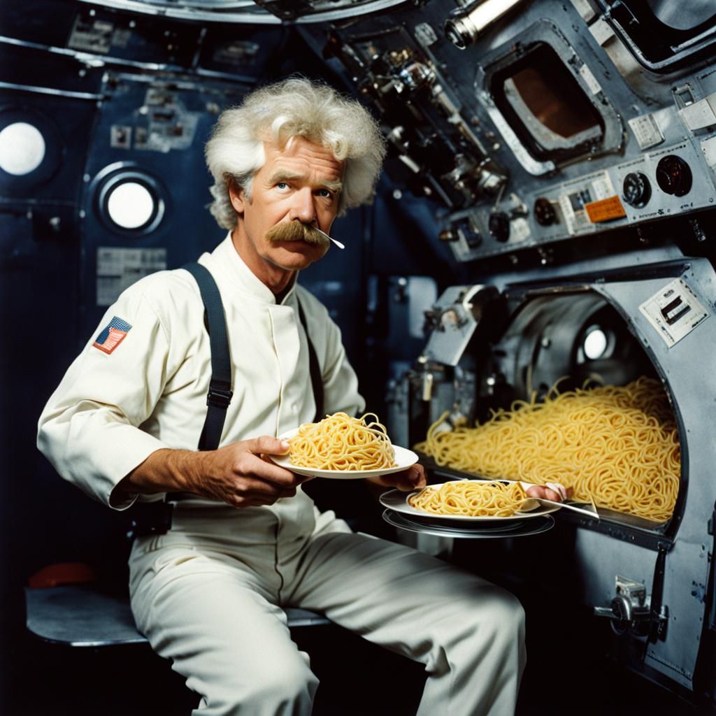 Mark Twain in Space Eating Noodles