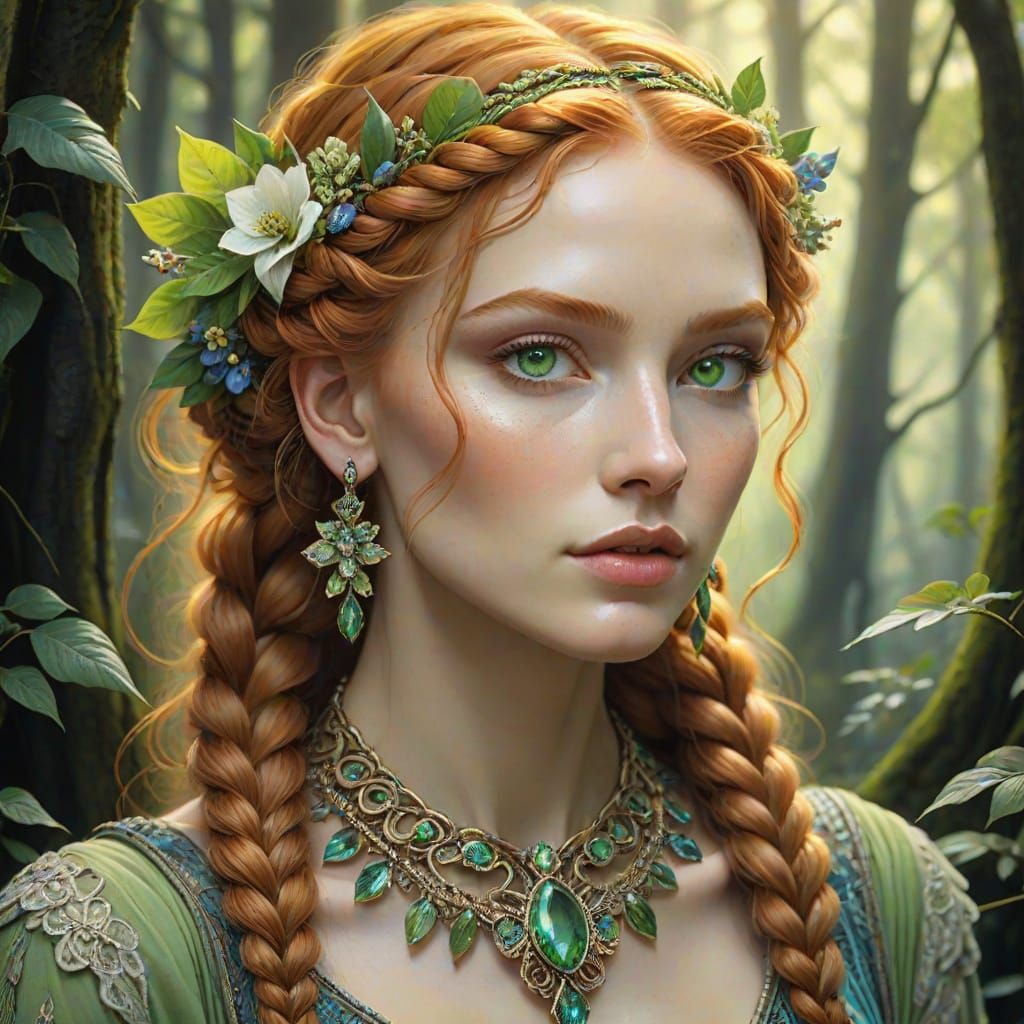 Ethereal Woodland Goddess in Vintage Portrait Style