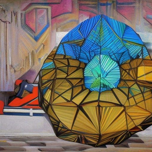 Surreal Cornucopia with Dodecahedron in Expressionist Style