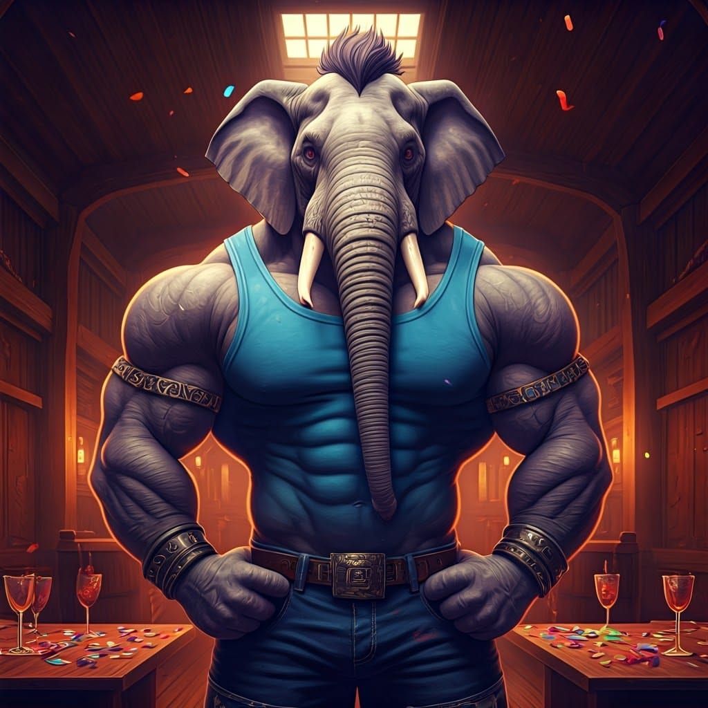 Elephant Party Animal in Synthwave Tavern