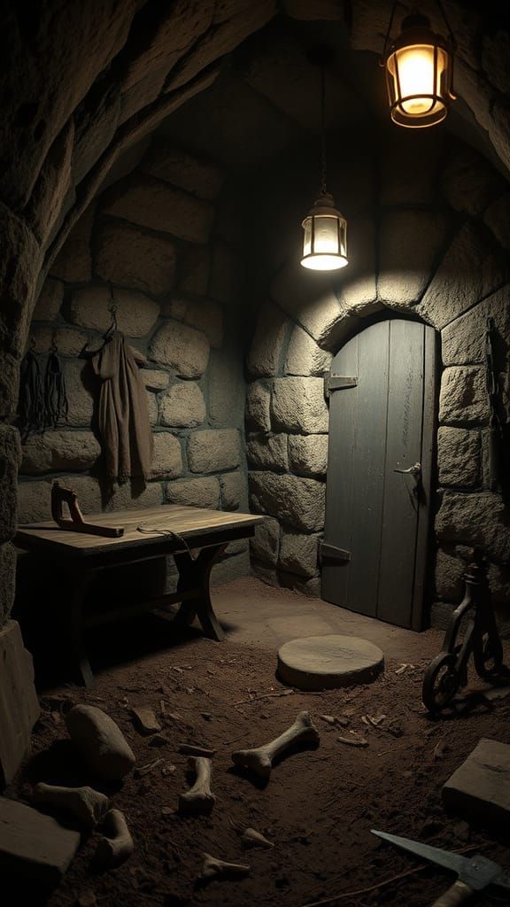 Ancient Stone Basement with Bones and Debris