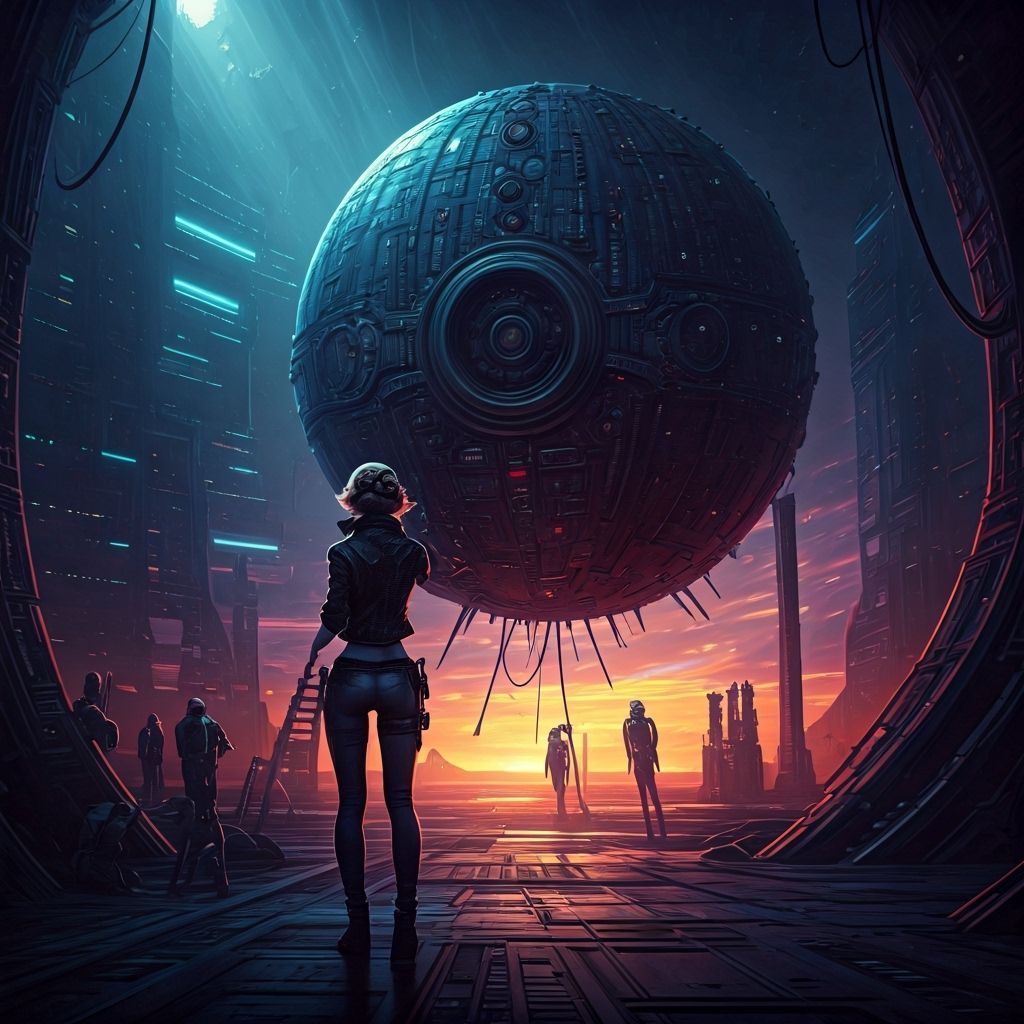 Android Constructs Flying Machine in Futuristic Style