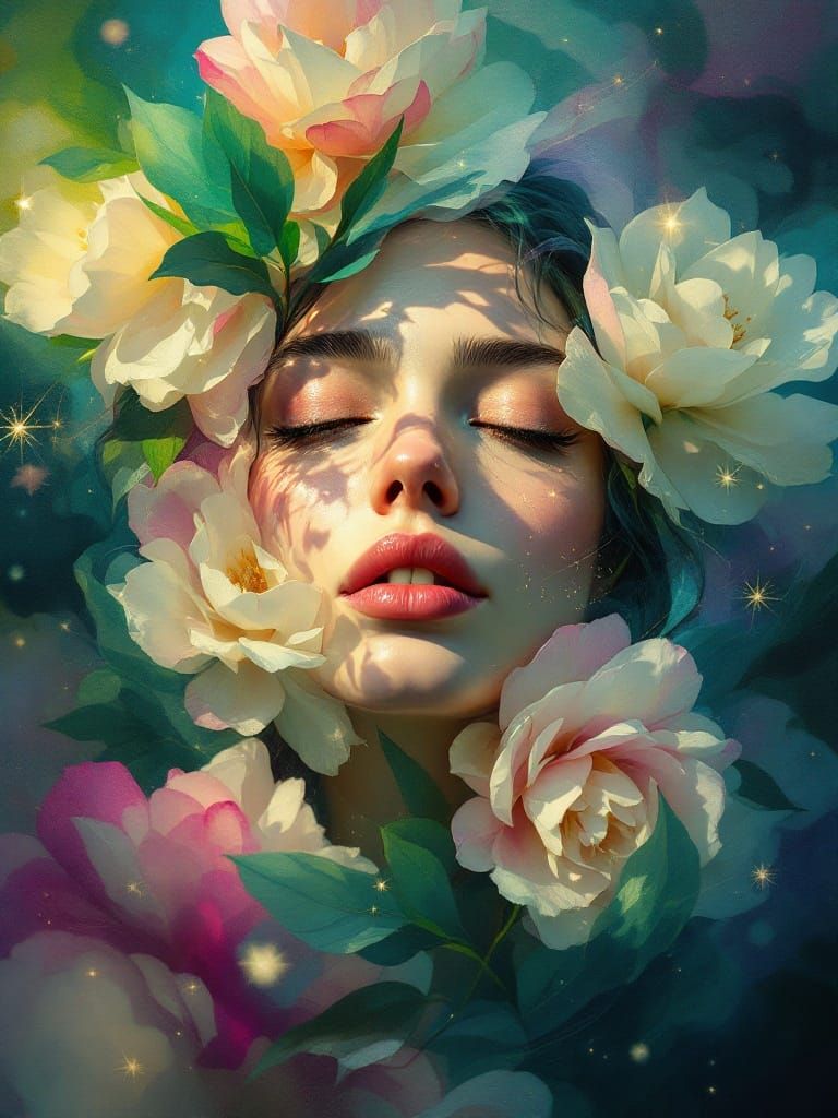 Serene Goddess Blossoms into Vibrant Floral Form