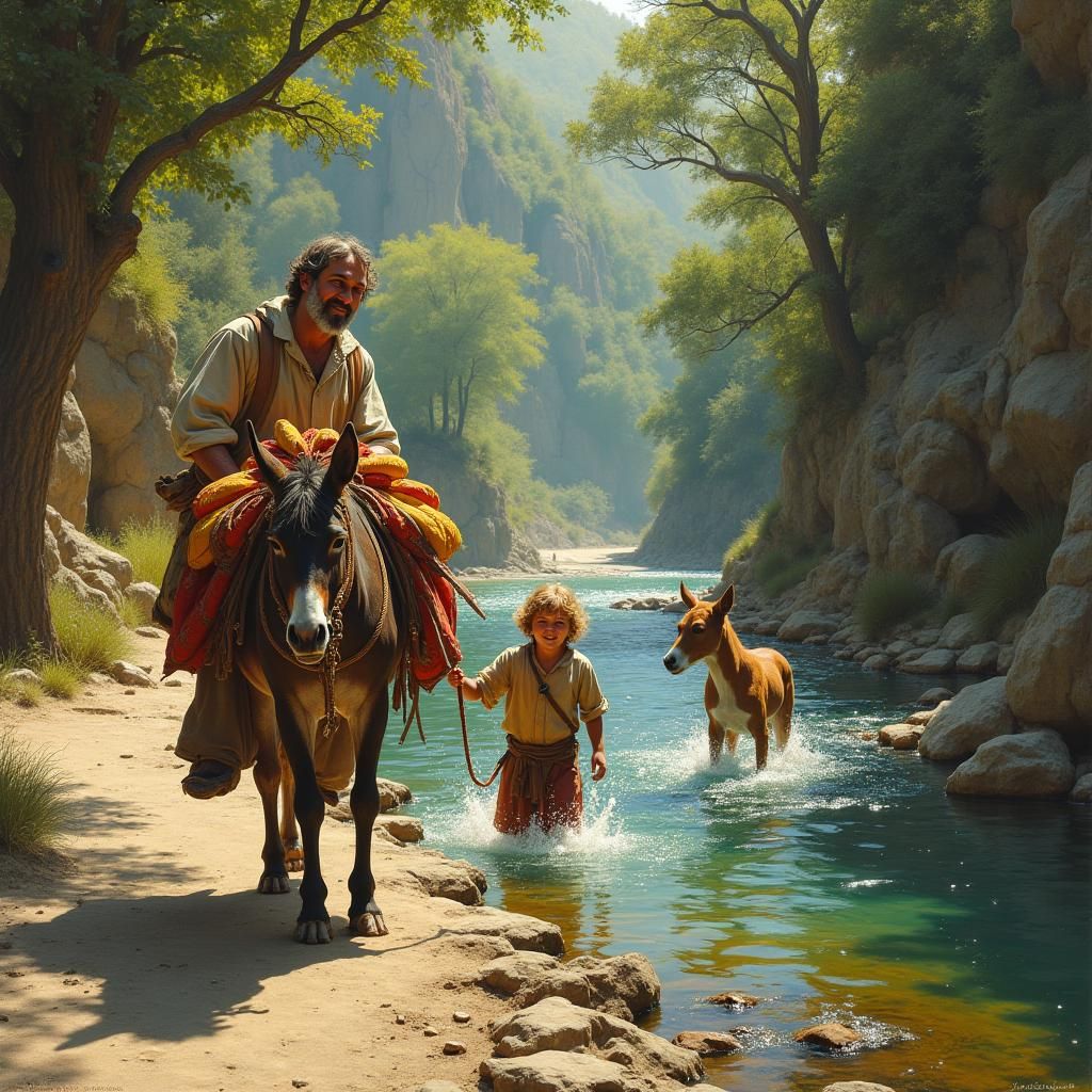 Idyllic Medieval Family Scene in Realist Style