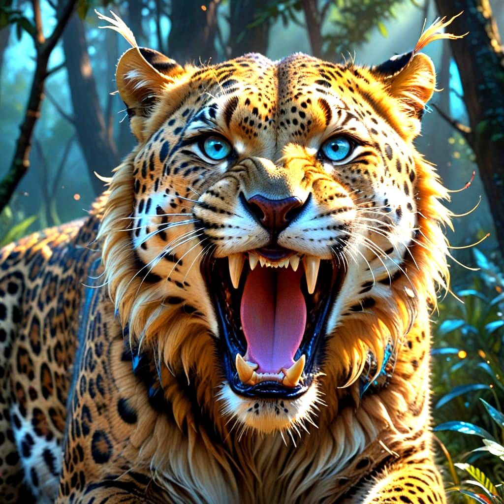 Surreal Saber-Toothed Zanzibar Leopard in Ethereal Light