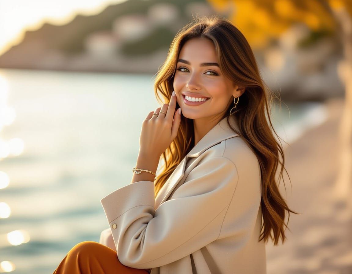 Woman in Autumn Sea Setting, Professional Portrait