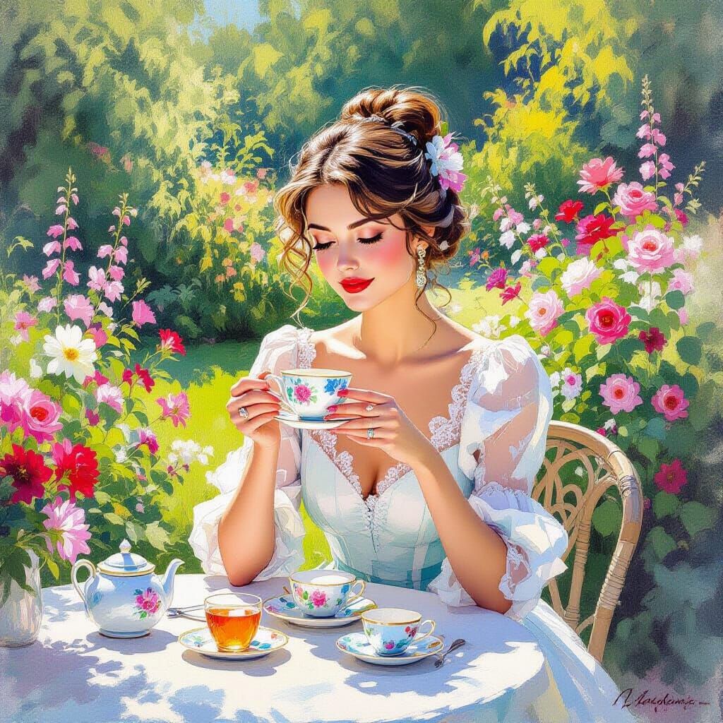 Elegant Tea Party in Impressionist Garden