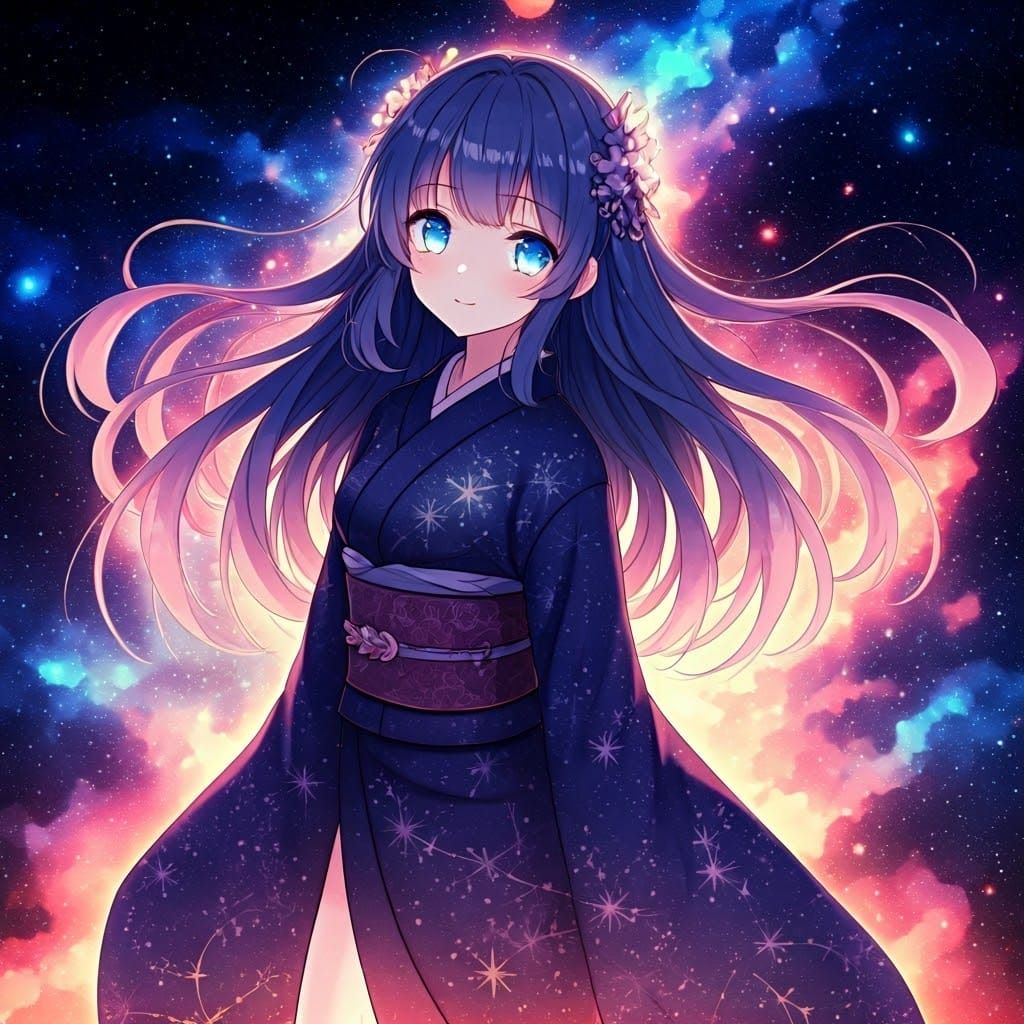 Anime Goddess in a Vibrant Galaxy