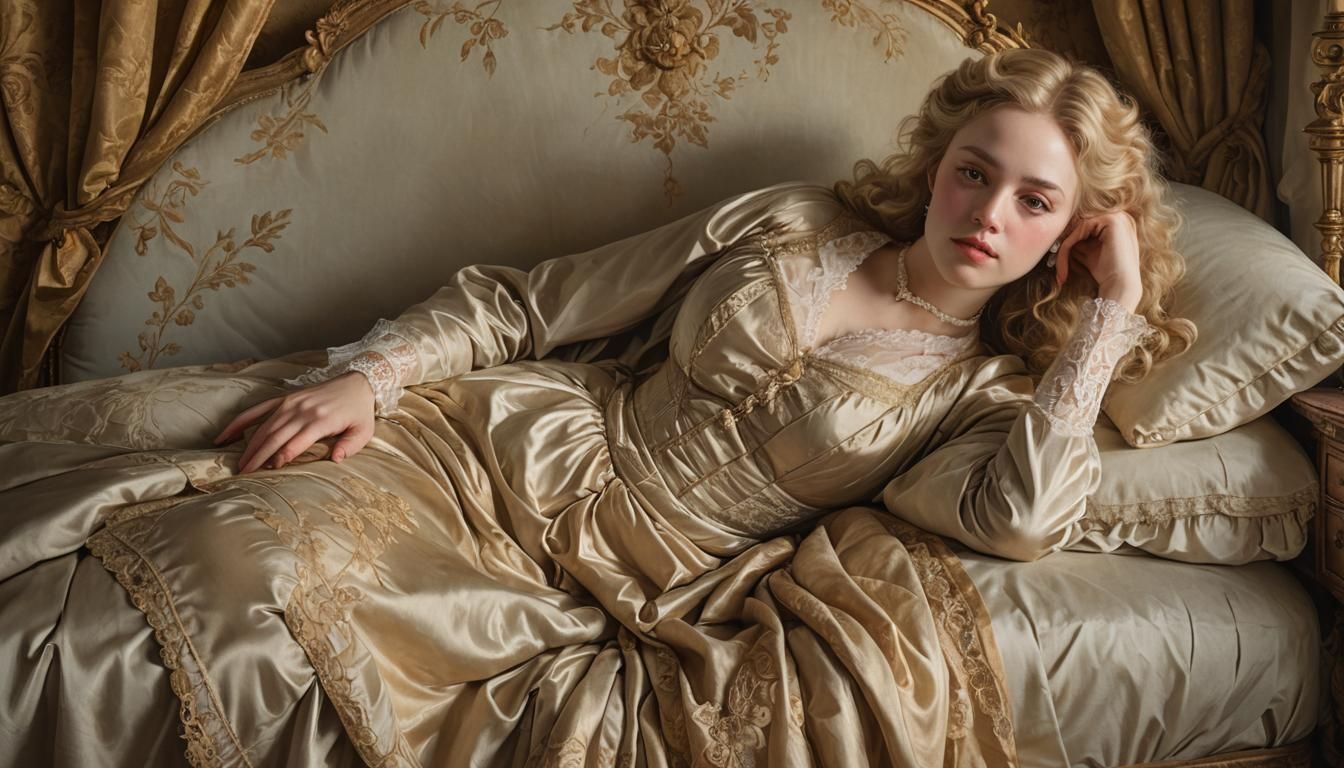 Blonde in Boudoir: French Romanticism Oil Painting