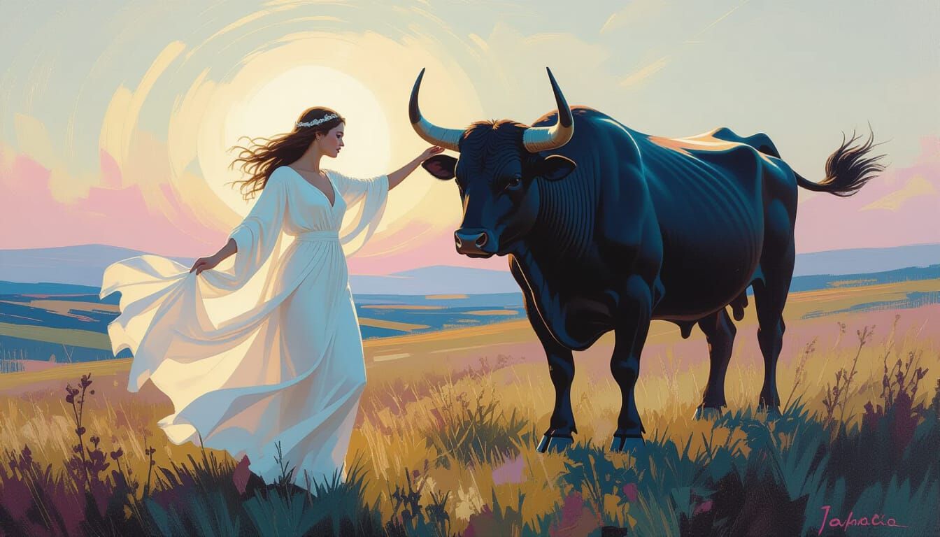 Europa's Abduction: An Ethereal Abstract Expressionist Paint...