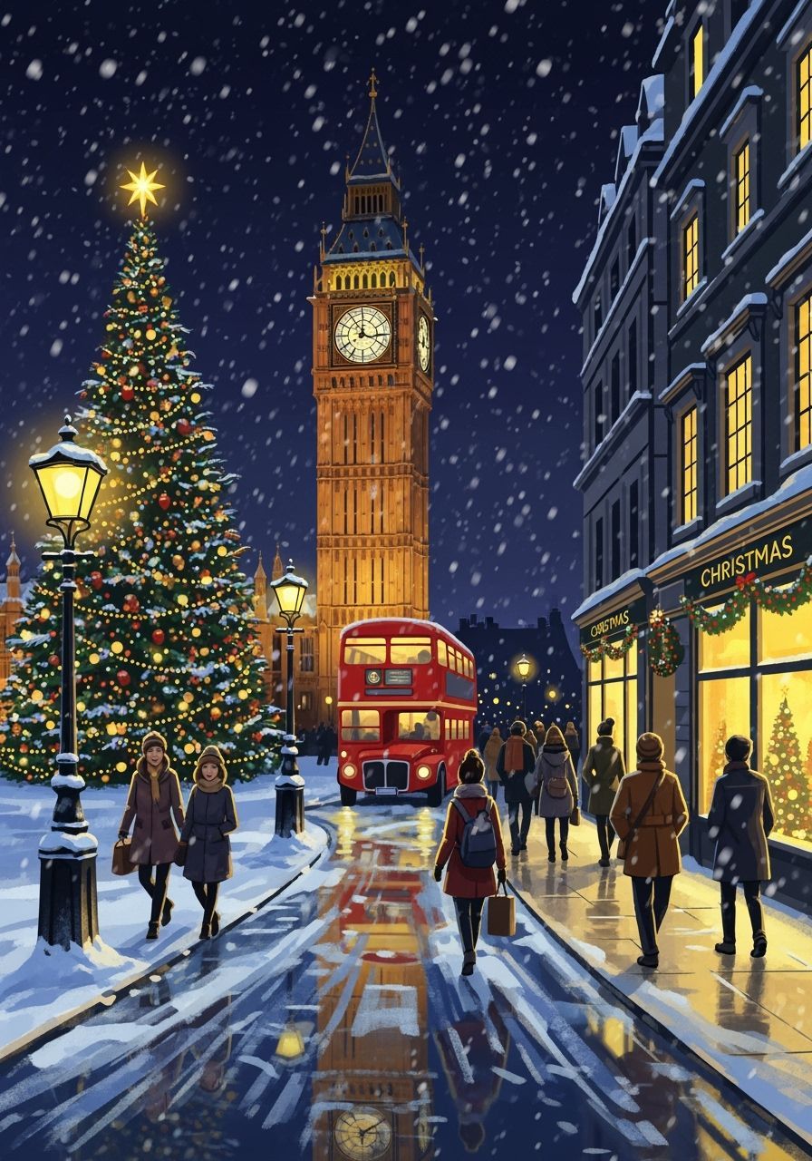 Christmas Night in London: Big Ben and Festive Streets