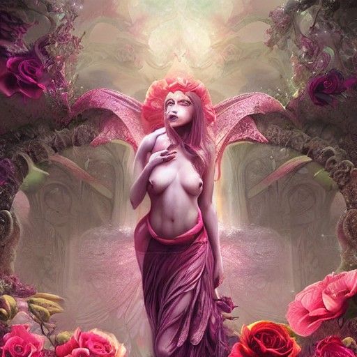Rose Succubus in Temple: Maximalist Digital Painting