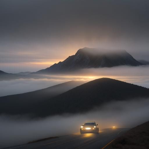 Nissan Skyline Drives Through Misty Mountain Pass