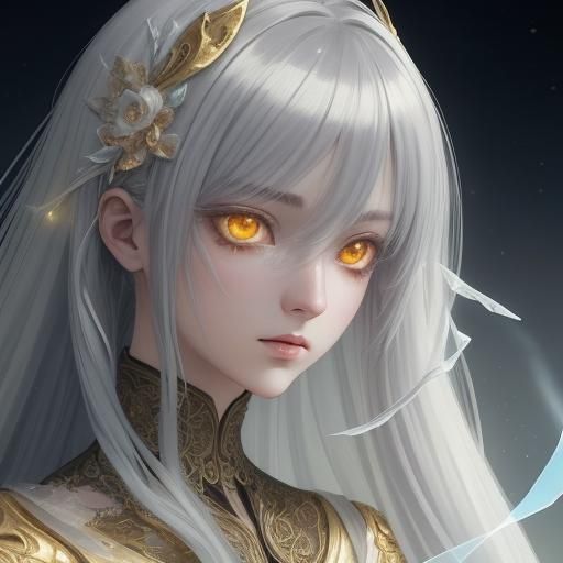 Ethereal Anime Figurine with Flowing Silver Hair