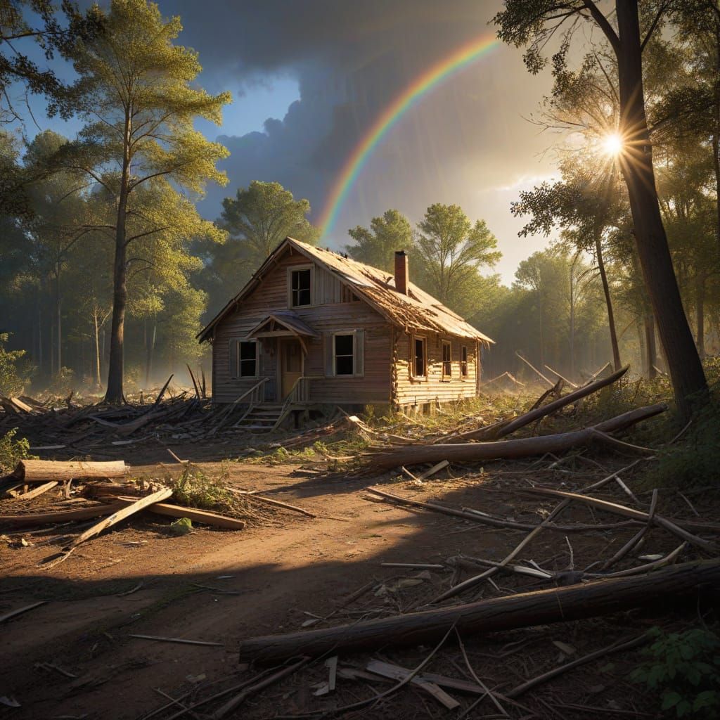 Hopeful Forest Landscape Aftermath with Rainbow