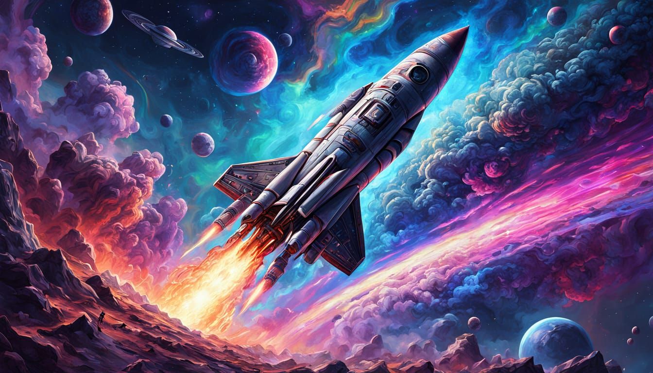 Psychedelic Rocket Launch Through Fractal Galaxy
