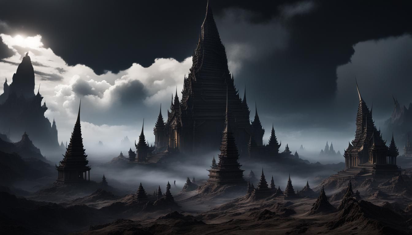 Thai Void Temple in Dark Underground Landscape