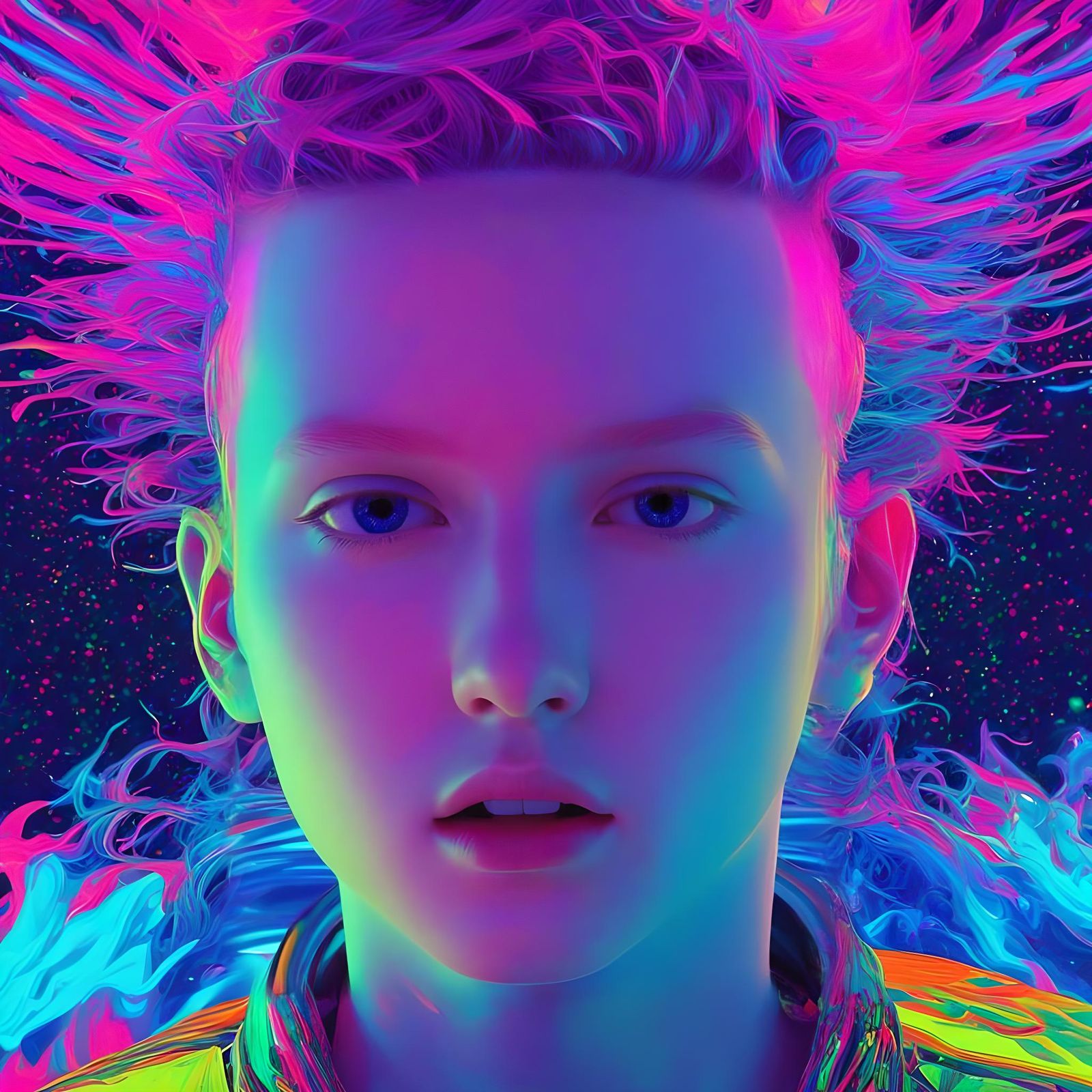 Glitched Psychedelic Neo-Tokyo Youth: Abstract Expressionist...