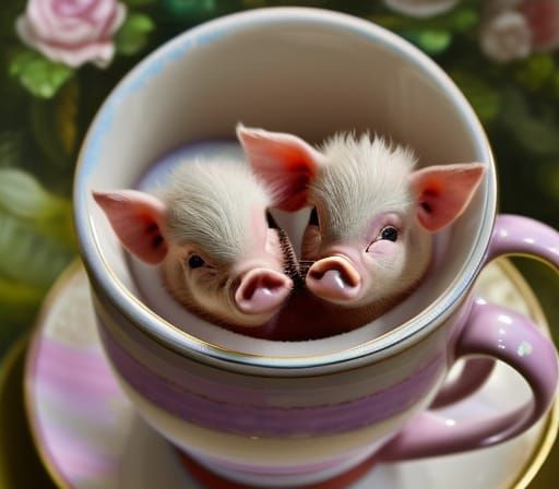 two cute little piglets in a tea-cup - variation 2