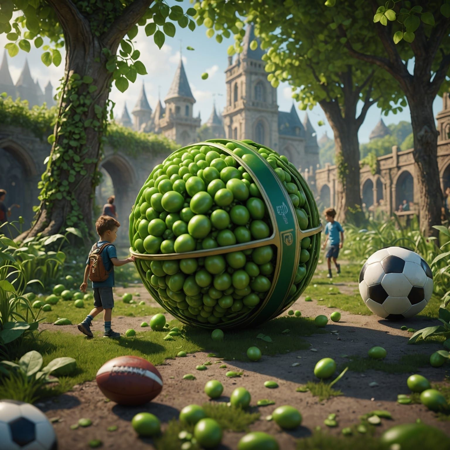 Children Play Football with Pea Pods