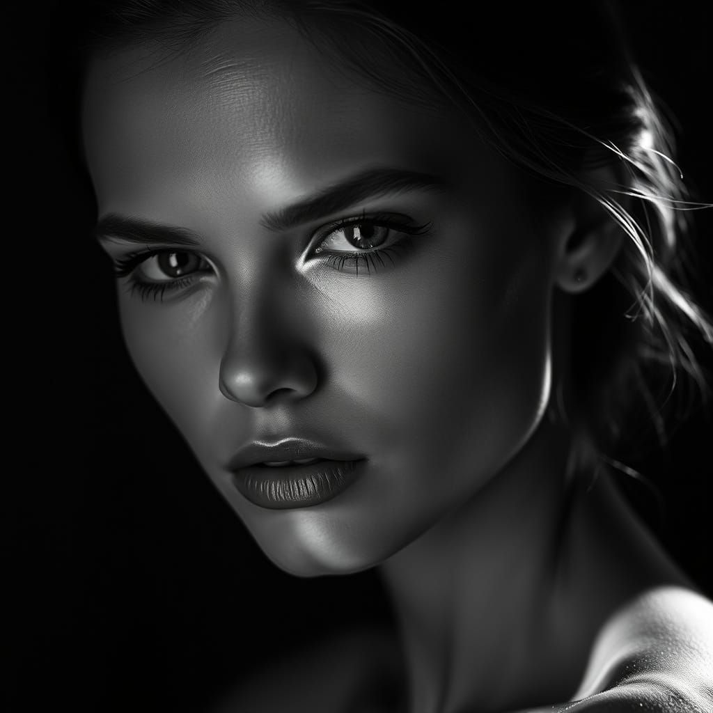 Sultry Black and White Fine Art Portrait in High Fashion Sty...