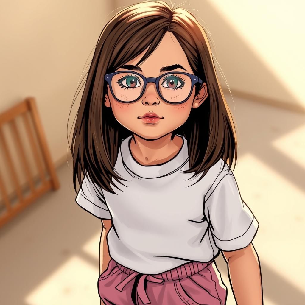 Girl with Freckles in Comic Book Art Style