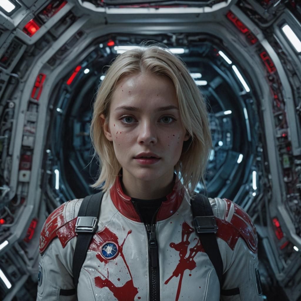 Sci-Fi ET Woman in Spaceship with Neon Splatters