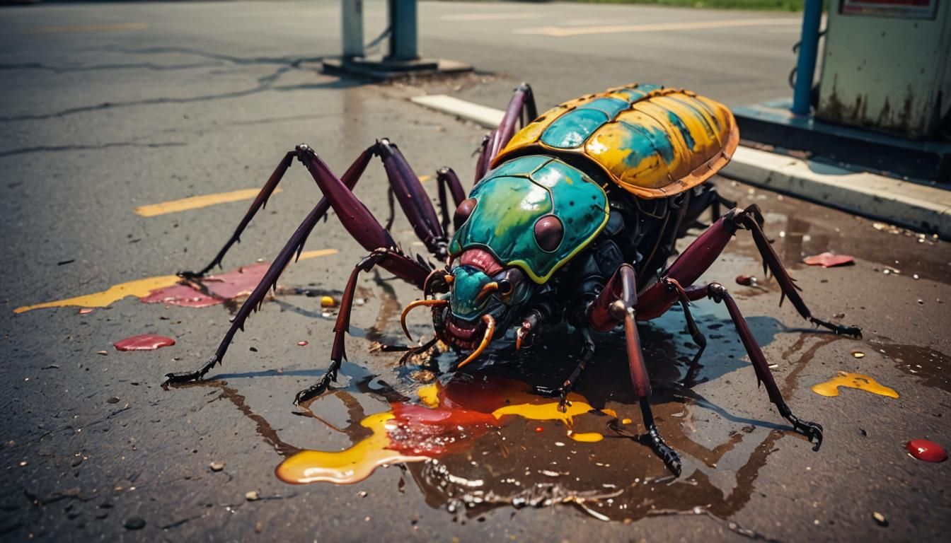Colorful Mutant Insect Emerges from Gasoline Puddle