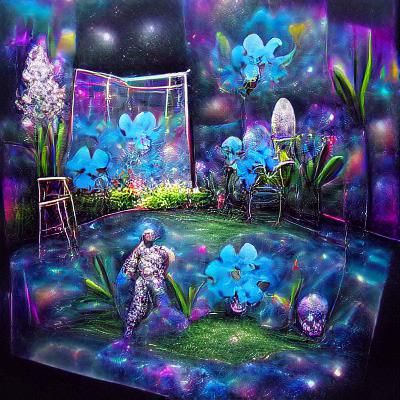 Blue Orchid Garden: Holographic Astral Illustration
