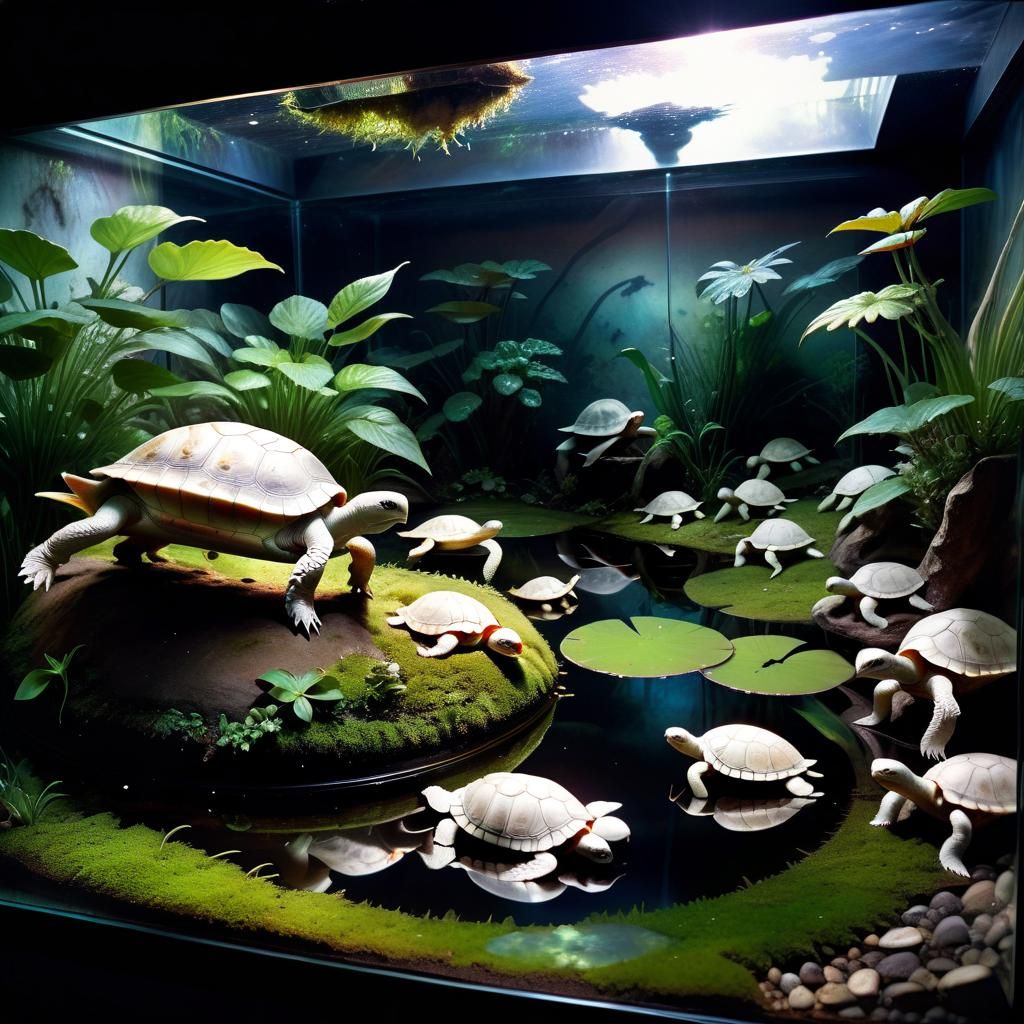 Lush Terrarium with Albino Turtles: Maximalist Fantasy Art