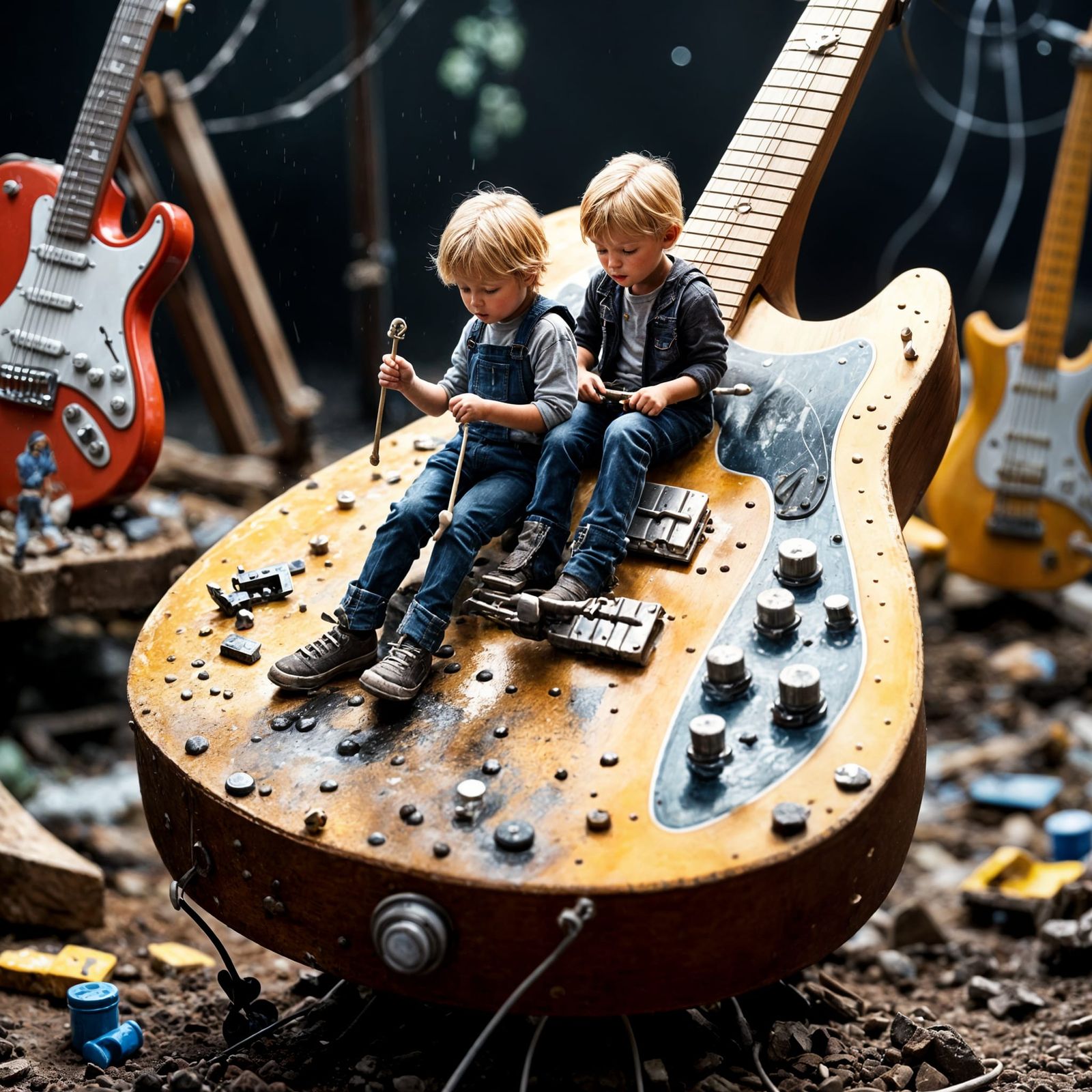 Children Play on Giant Guitar in Smoky, Melodic World