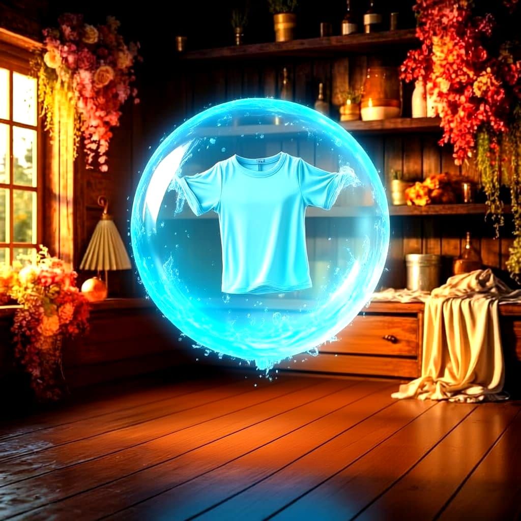 Water Magic Sphere Cleans Clothes in Romantic Painting Style