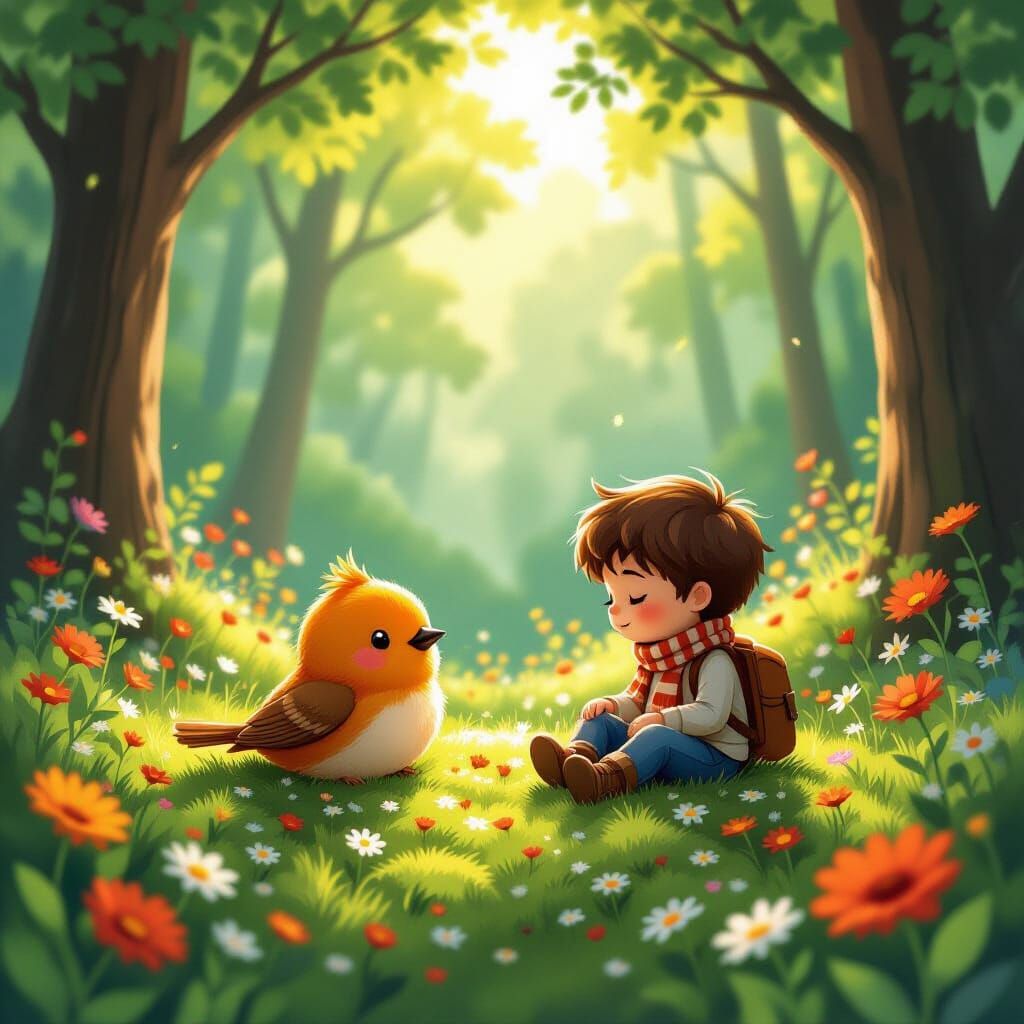 Orange Bird Resting in Forest Clearing