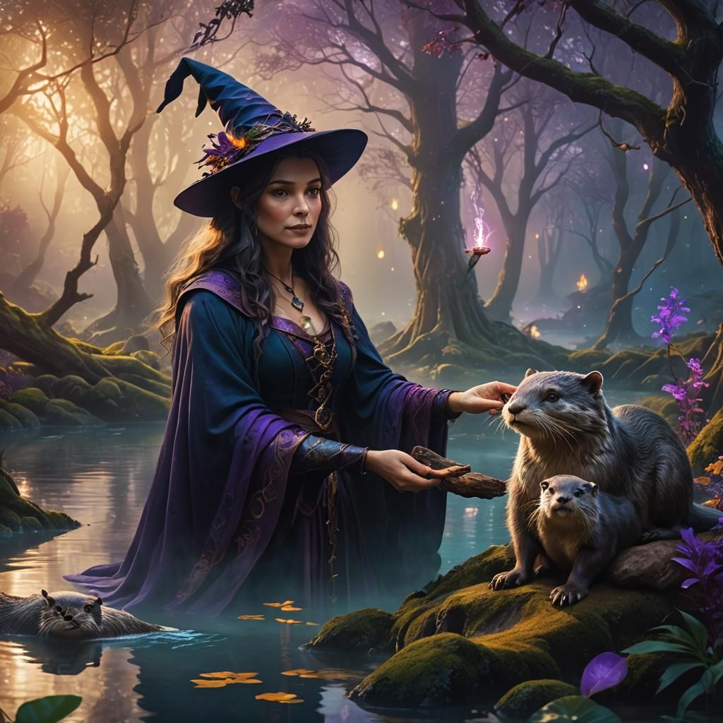 Enchanting Forest Witch with Otter Familiar