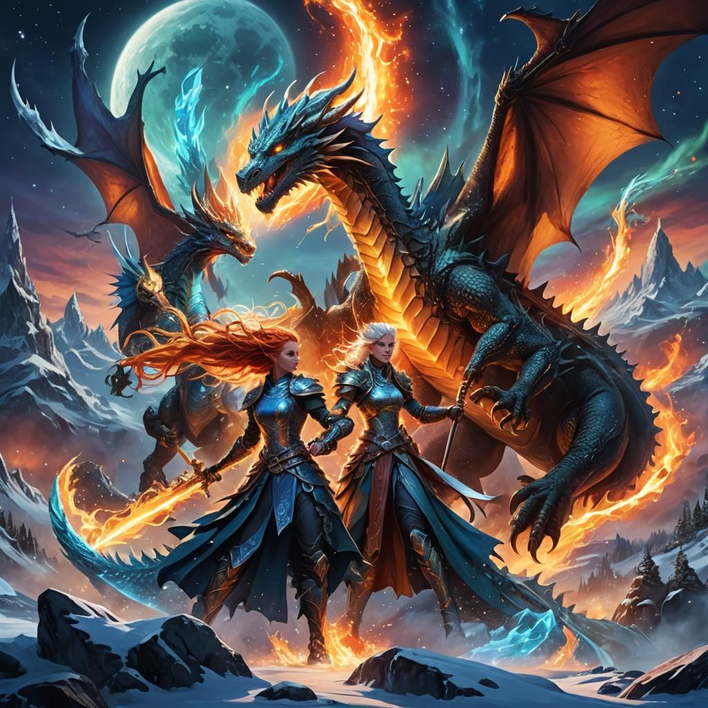 Epic Dragon Fight Under the Northern Lights
