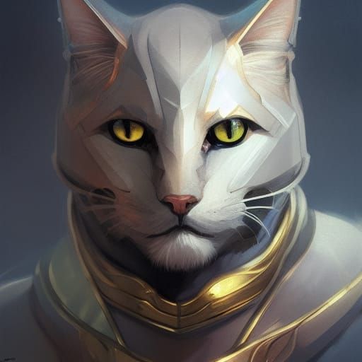 Armored Cat Mage Portrait in Fantasy Style