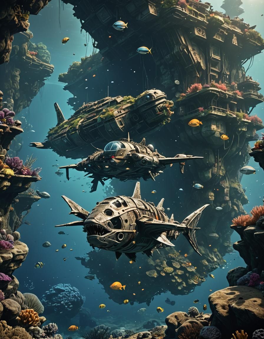 Sunken Starship Wreck in Murky Ocean Depths