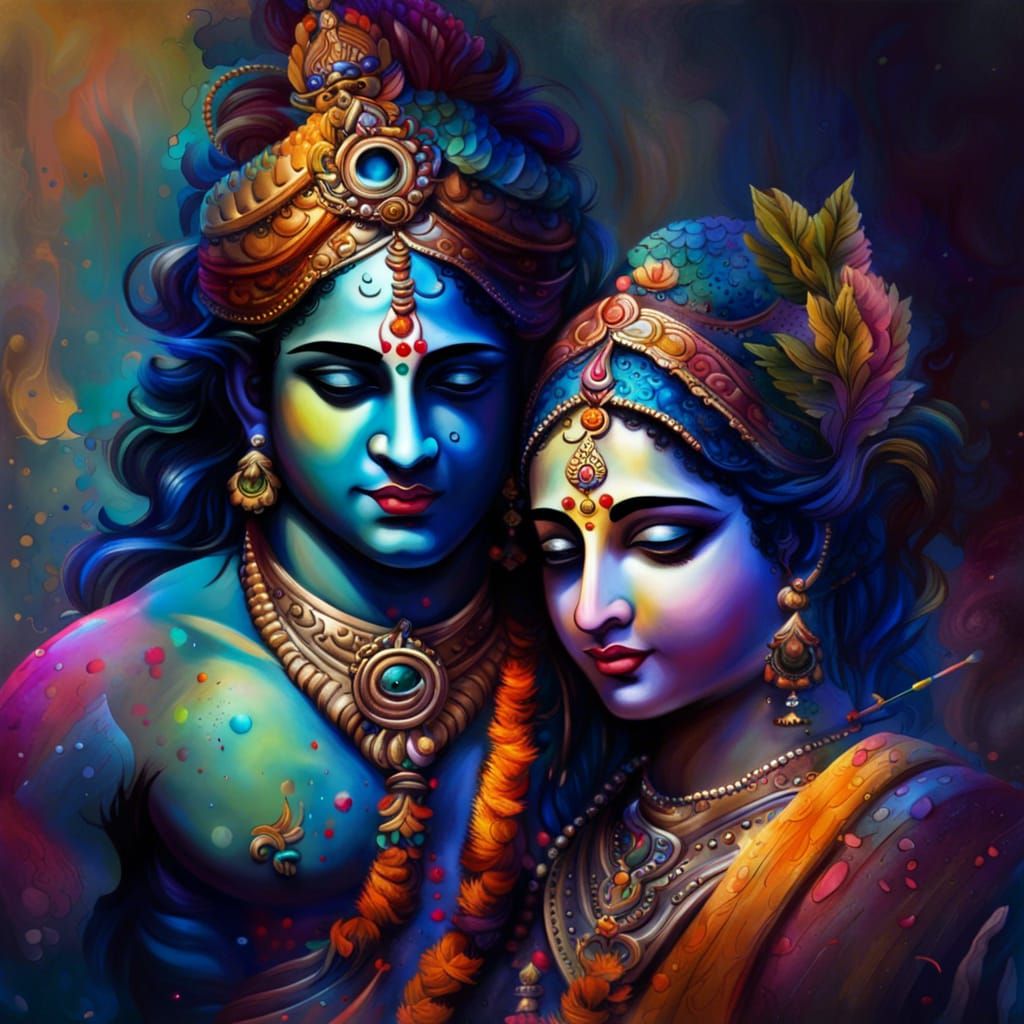 Krishna and Radha Portrait in Detailed Fantasy Art