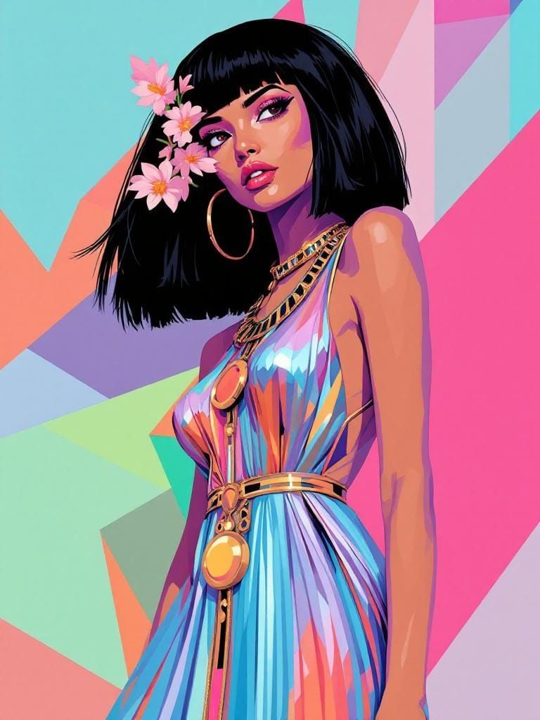 Egyptian Woman in Geometric Art Style