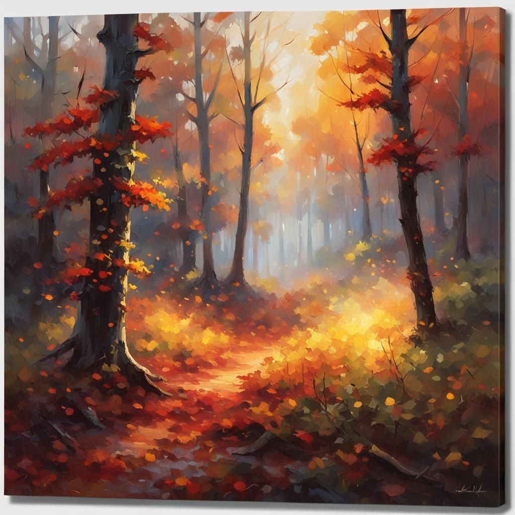 Vibrant Autumn Landscape with Fireflies, Fantasy Art
