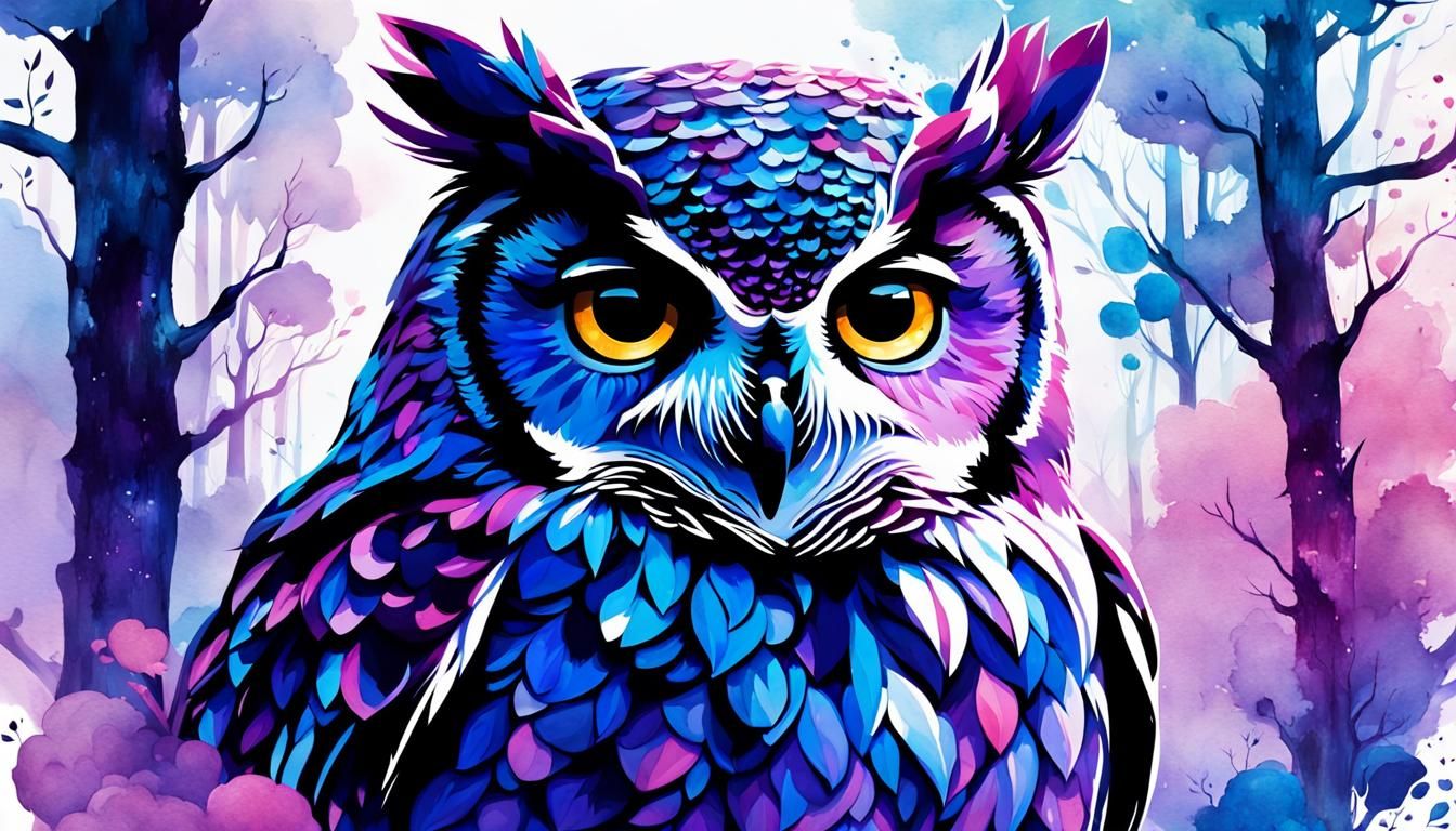 Blueberry Owl - watercolour