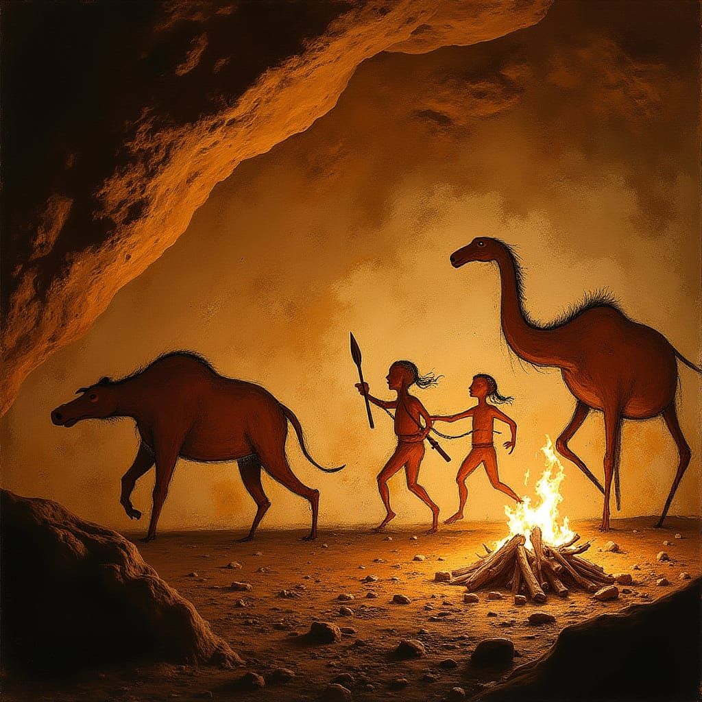 Prehistoric Cave Painting of a Hunt