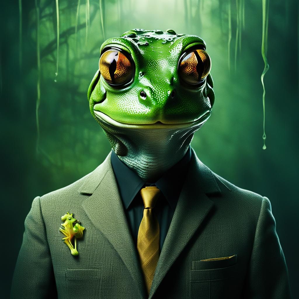 Bio art experimentation, dystopia invisible man surreal, killer frog