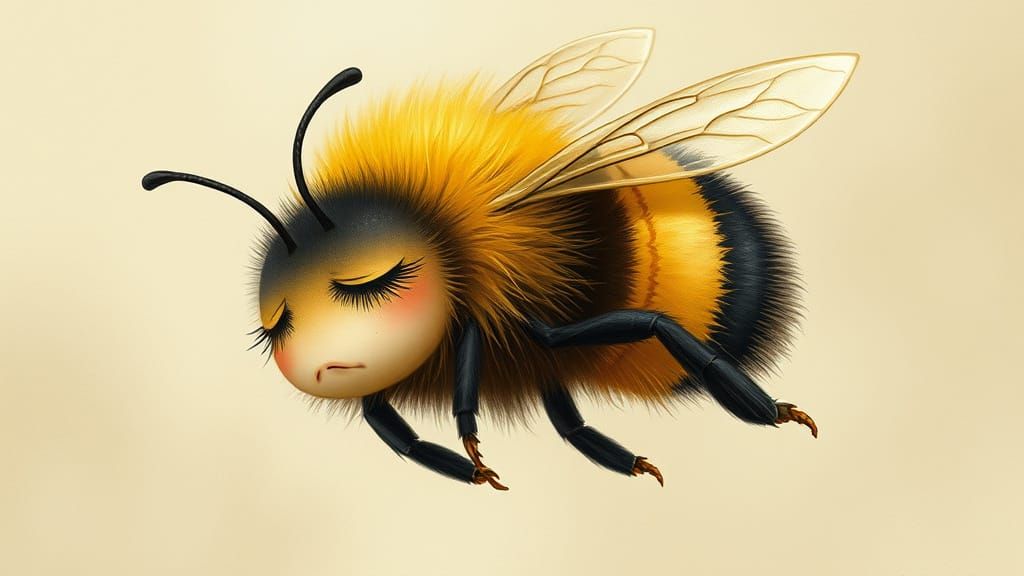 Sleepy Flying Bumblebee in Whimsical Style