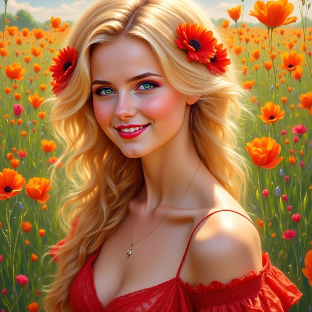 Girl in Poppy Field, Inspired by Impressionist Masters